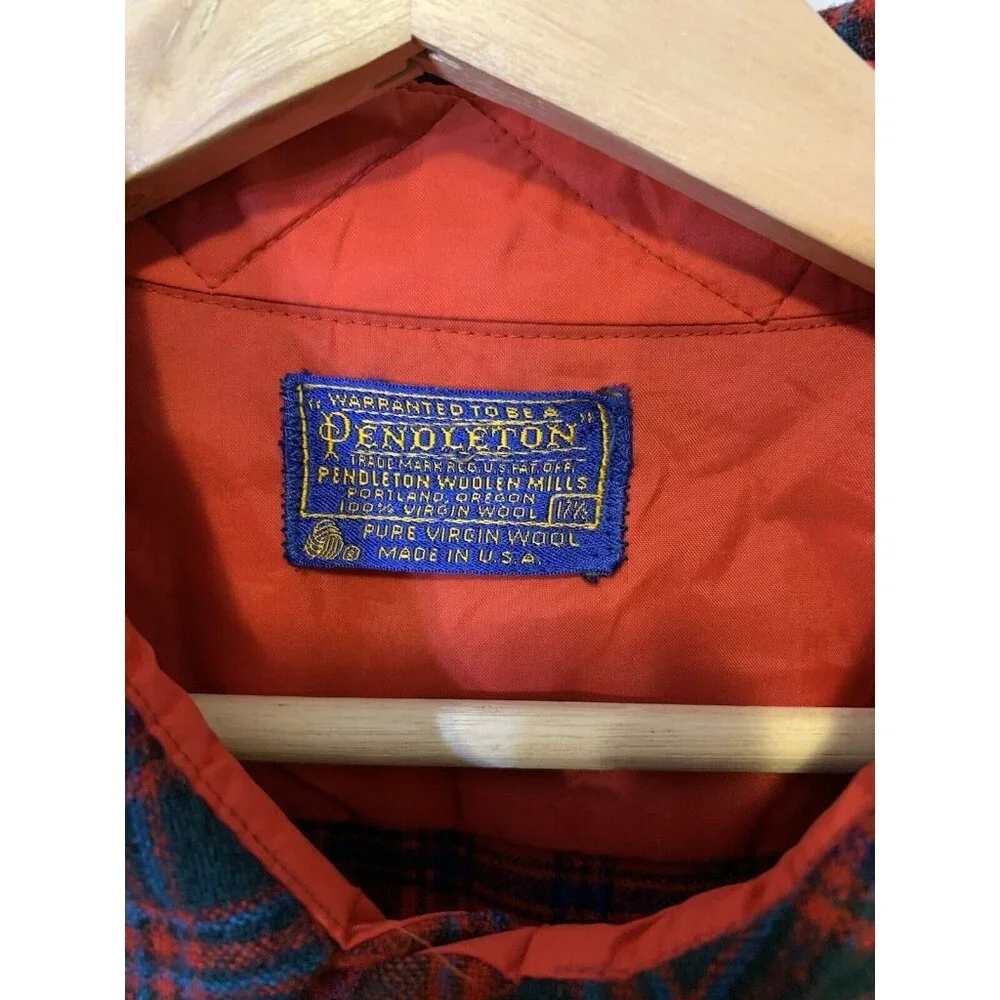 Vintage Pendleton Men’s‎ 17 1/2 Red Plaid Virgin Wool Shirt USA